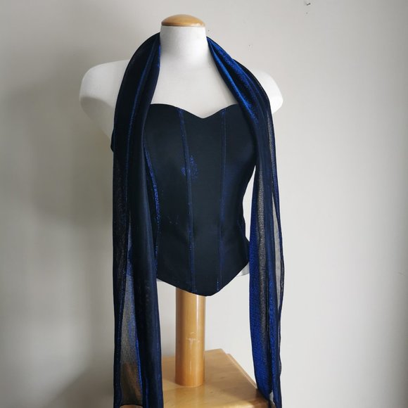Vintage 90s Midnight Blue Sparkly Corset Top - Picture 1 of 8